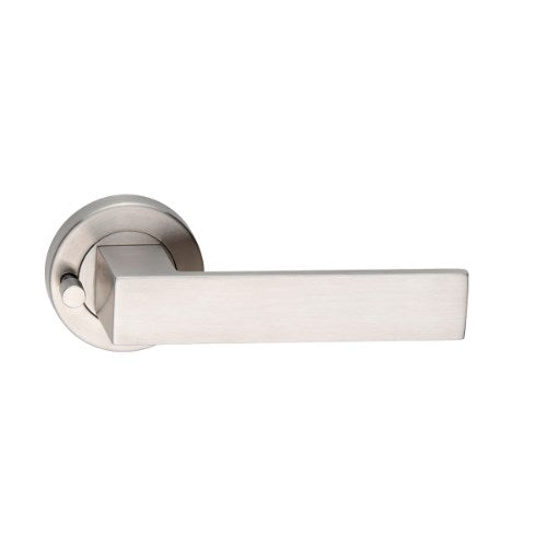 MDZ Lever 120 on Integrated Privacy Ø53 Round Rose, inc. Privacy Latch. 316 Marine Grade (Pair) in Polished Stainless