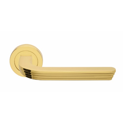 CLOUD - passage lever set round rose (50mm) without latch  in Polished Brass