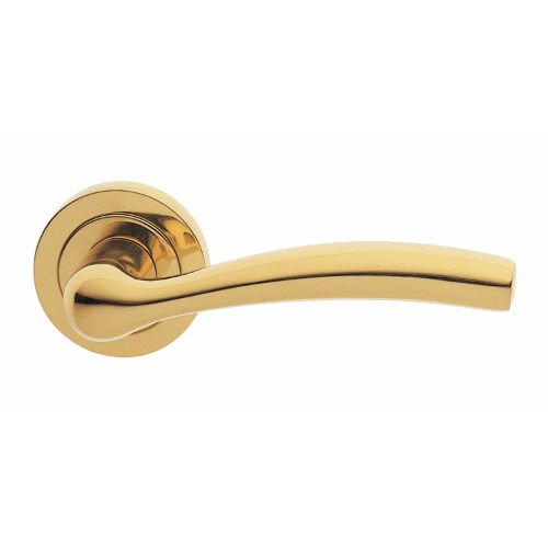 EASY - privacy lever set round rose (50mm) including privacy latch  in Polished Brass