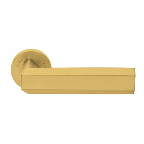 EXA - passage lever set round rose (50mm) without latch  in Satin Brass