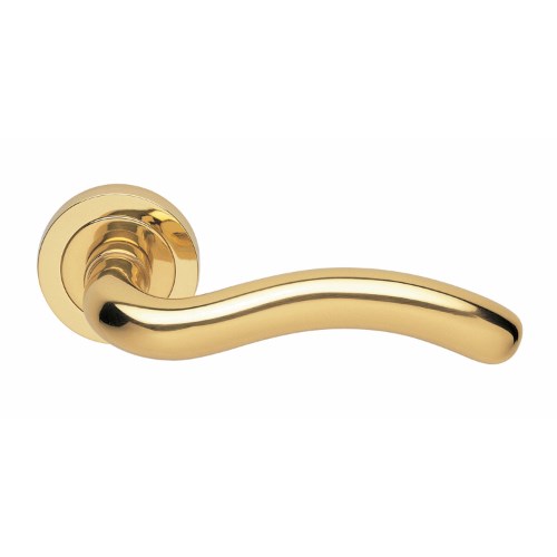 FLY - passage lever set round rose (50mm) without latch  in Polished Brass