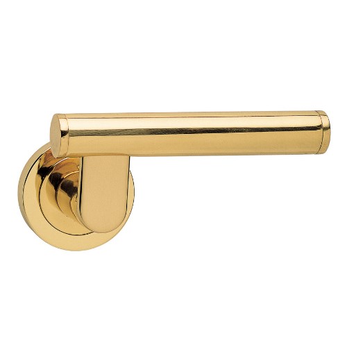 LEVA - passage lever set round rose (50mm) without latch  in Polished Brass