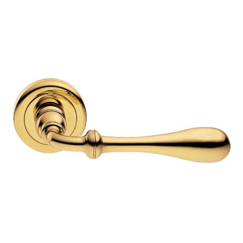 MARY - passage lever set round rose (50mm) without latch  in Polished Brass