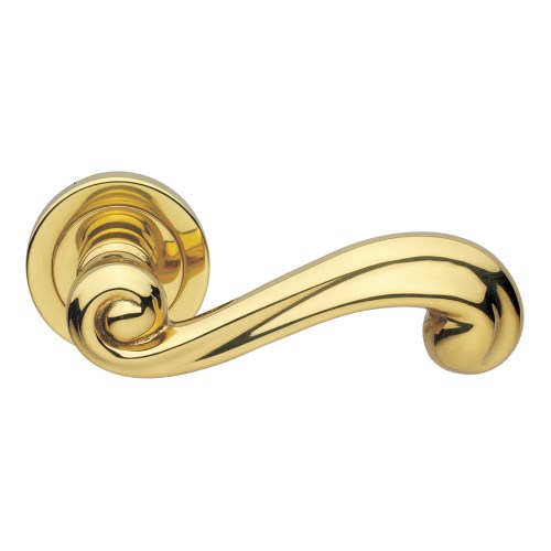 PLAZA - passage lever set round rose (50mm) without latch  in Polished Brass