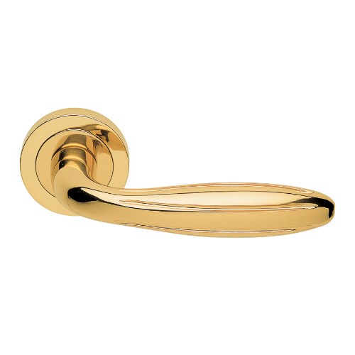 ROMA - passage lever set round rose (50mm) without latch  in Polished Brass