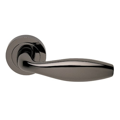 SIENA - privacy lever set round rose (50mm) including privacy latch  in Polished Black Chrome