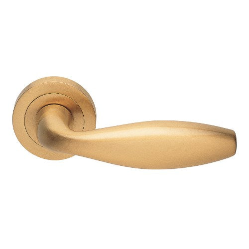 SIENA - passage lever set round rose (50mm) without latch  in Satin Brass
