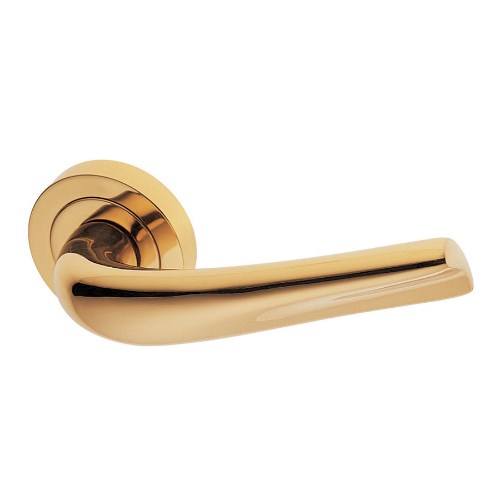 SURF - privacy lever set round rose (50mm) including privacy latch  in Polished Brass