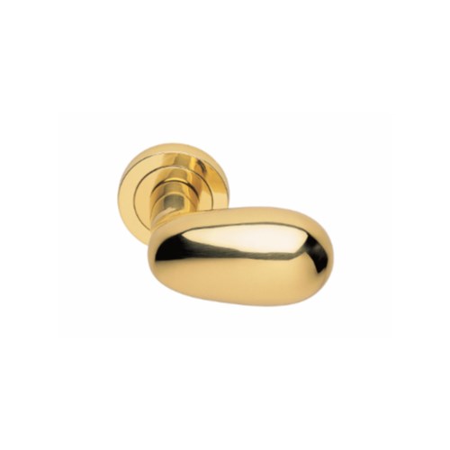 UOVO - passage lever set round rose (50mm) without latch , On Round Rose, Pair in Polished Brass