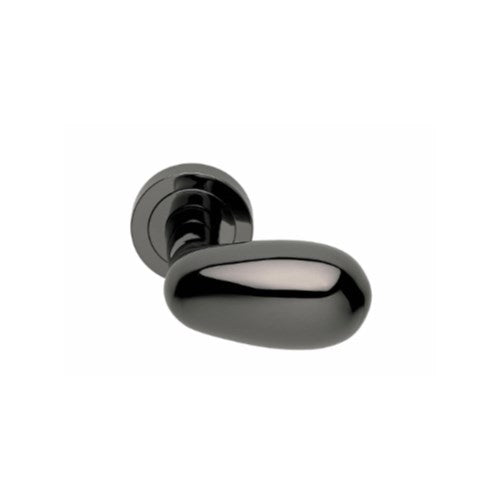 UOVO - passage lever set round rose (50mm) without latch  in Polished Black Chrome