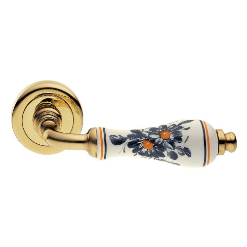 VALENCIA - privacy lever set round rose (50mm) including privacy latch  in Polished Brass