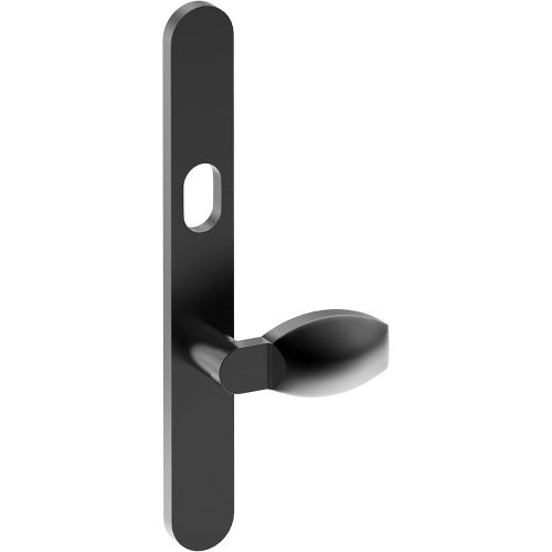 ASH Door Handle on B01 EXTERNAL Australian Standard Backplate with Cylinder Hole, Concealed Fixing (Half Set) 64mm CTC in Black Teflon