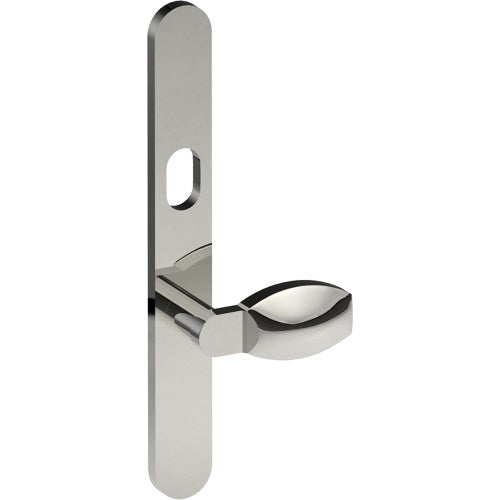 ASH Door Handle on B01 EXTERNAL Australian Standard Backplate with Cylinder Hole, Concealed Fixing (Half Set) 64mm CTC in Polished Stainless