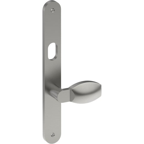ASH Door Handle on B01 INTERNAL Australian Standard Backplate with Cylinder Hole, Visible Fixing (Half Set) 64mm CTC in Satin Stainless