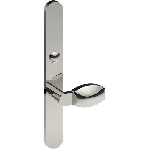 ASH Door Handle on B01 EXTERNAL Australian Standard Backplate with Emergency Release, Concealed Fixing (Half Set) 64mm CTC in Polished Stainless