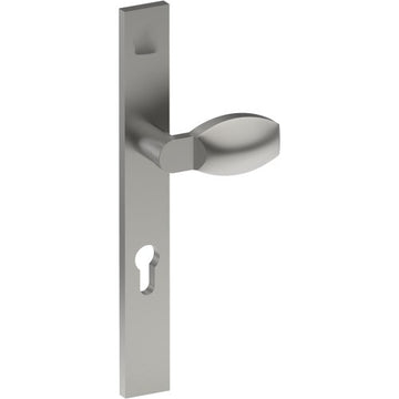 ASH Door Handle on B02 EXTERNAL European Standard Backplate with Cylinder Hole, Concealed Fixing (Half Set) 85mm CTC in Satin Stainless