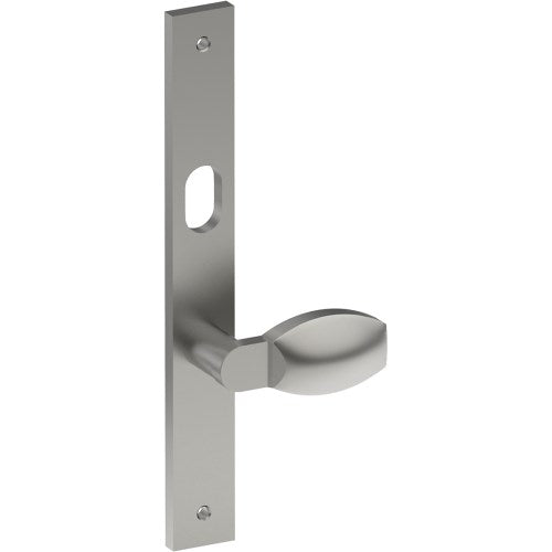 ASH Door Handle on B02 INTERNAL Australian Standard Backplate with Cylinder Hole, Visible Fixing (Half Set) 64mm CTC in Satin Stainless