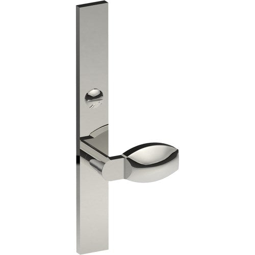 ASH Door Handle on B02 EXTERNAL Australian Standard Backplate with Emergency Release, Concealed Fixing (Half Set) 64mm CTC in Polished Stainless