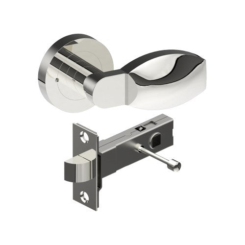 ASH Door Handles on Ø52mm Integrated Privacy Rose inc. Latch in Polished Stainless