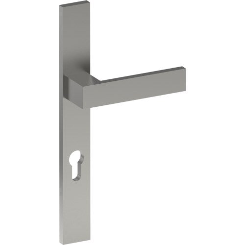 BAR Door Handle on B02 EXTERNAL European Standard Backplate with Cylinder Hole, Concealed Fixing (Half Set) 85mm CTC in Satin Stainless