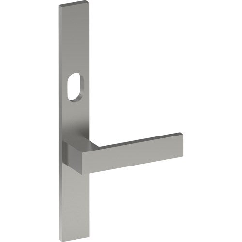 BAR Door Handle on B02 EXTERNAL Australian Standard Backplate with Cylinder Hole, Concealed Fixing (Half Set) 64mm CTC in Satin Stainless