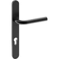 CAPRI Door Handle on B01 EXTERNAL European Standard Backplate with Cylinder Hole, Concealed Fixing (Half Set) 85mm CTC in Black Teflon