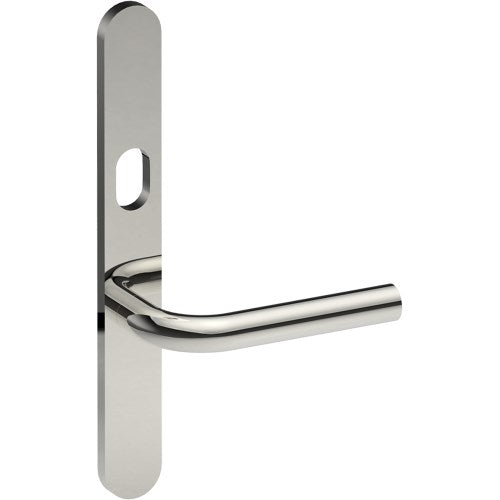 CAPRI Door Handle on B01 EXTERNAL Australian Standard Backplate with Cylinder Hole, Concealed Fixing (Half Set) 64mm CTC in Polished Stainless