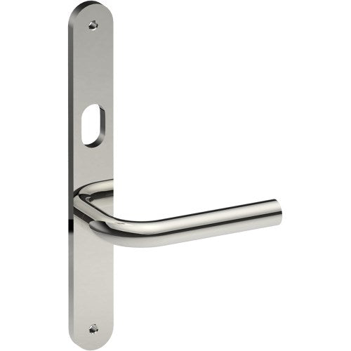 CAPRI Door Handle on B01 INTERNAL Australian Standard Backplate with Cylinder Hole, Visible Fixing (Half Set) 64mm CTC in Polished Stainless