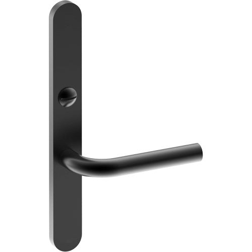 CAPRI Door Handle on B01 EXTERNAL Australian Standard Backplate with Emergency Release, Concealed Fixing (Half Set) 64mm CTC in Black Teflon