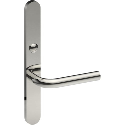 CAPRI Door Handle on B01 EXTERNAL Australian Standard Backplate with Emergency Release, Concealed Fixing (Half Set) 64mm CTC in Polished Stainless