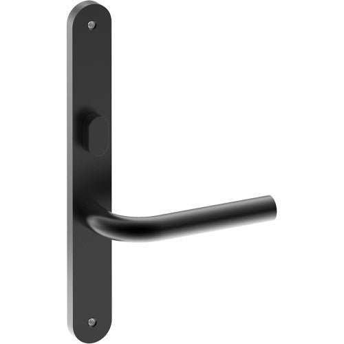 CAPRI Door Handle on B01 INTERNAL Australian Standard Backplate with Privacy Turn, Visible Fixing (Half Set) 64mm CTC in Black Teflon