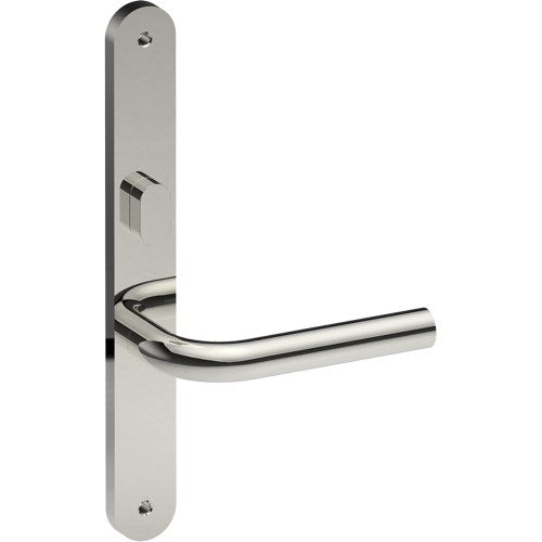 CAPRI Door Handle on B01 INTERNAL Australian Standard Backplate with Privacy Turn, Visible Fixing (Half Set) 64mm CTC in Polished Stainless