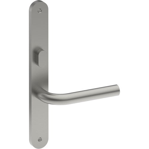 CAPRI Door Handle on B01 INTERNAL Australian Standard Backplate with Privacy Turn, Visible Fixing (Half Set) 64mm CTC in Satin Stainless