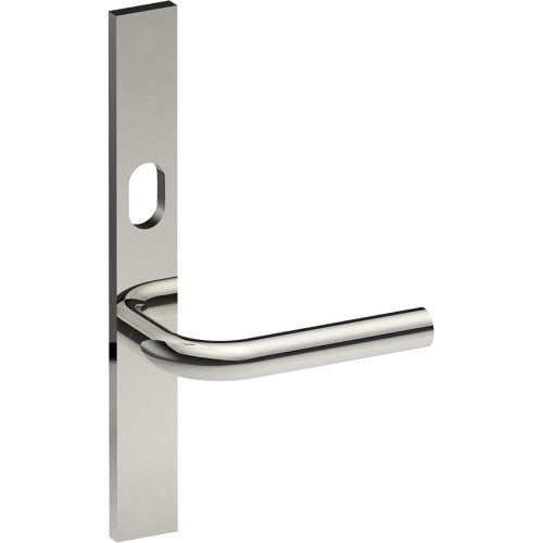 CAPRI Door Handle on B02 EXTERNAL Australian Standard Backplate with Cylinder Hole, Concealed Fixing (Half Set) 64mm CTC in Polished Stainless