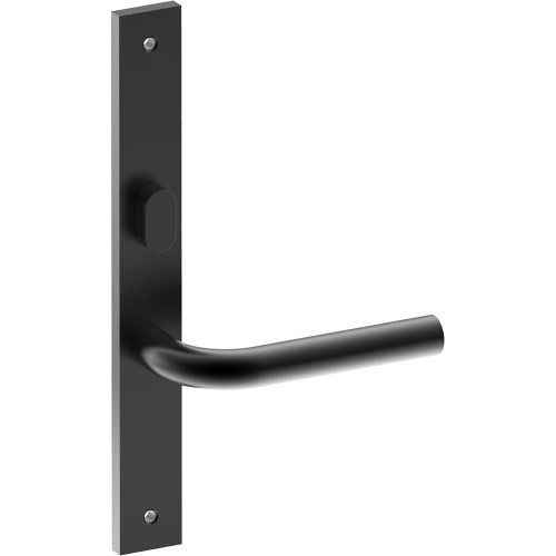 CAPRI Door Handle on B02 INTERNAL Australian Standard Backplate with Privacy Turn, Visible Fixing (Half Set) 64mm CTC in Black Teflon