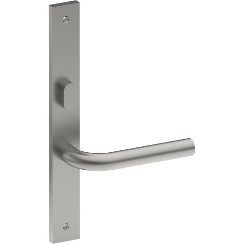 CAPRI Door Handle on B02 INTERNAL Australian Standard Backplate with Privacy Turn, Visible Fixing (Half Set) 64mm CTC in Satin Stainless