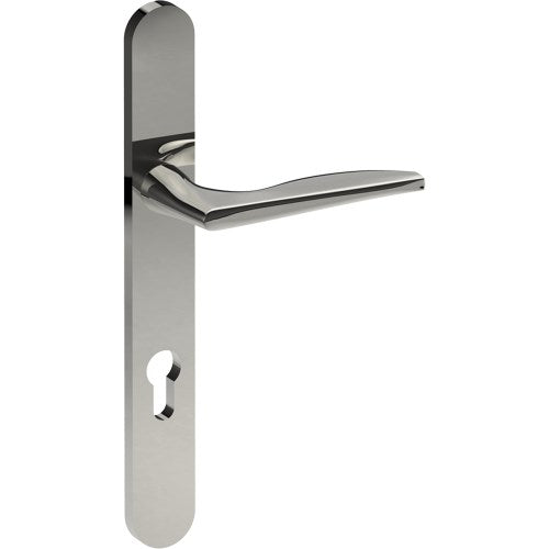 CASTILE Door Handle on B01 EXTERNAL European Standard Backplate with Cylinder Hole, Concealed Fixing (Half Set) 85mm CTC in Polished Stainless