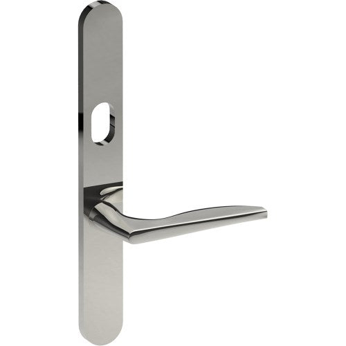 CASTILE Door Handle on B01 EXTERNAL Australian Standard Backplate with Cylinder Hole, Concealed Fixing (Half Set) 64mm CTC in Polished Stainless