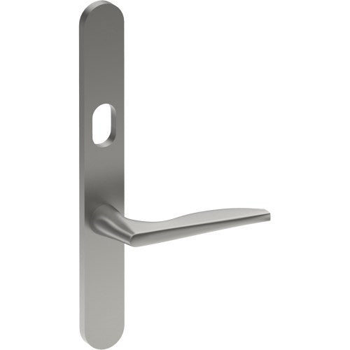 CASTILE Door Handle on B01 EXTERNAL Australian Standard Backplate with Cylinder Hole, Concealed Fixing (Half Set) 64mm CTC in Satin Stainless