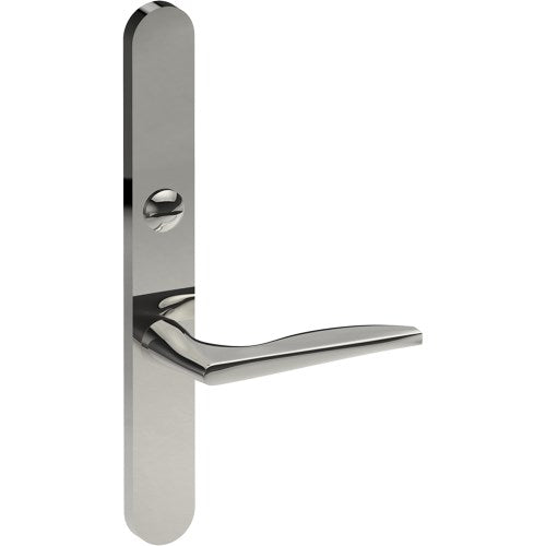 CASTILE Door Handle on B01 EXTERNAL Australian Standard Backplate with Emergency Release, Concealed Fixing (Half Set) 64mm CTC in Polished Stainless