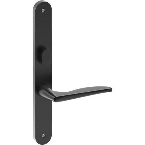 CASTILE Door Handle on B01 INTERNAL Australian Standard Backplate with Privacy Turn, Visible Fixing (Half Set) 64mm CTC in Black Teflon