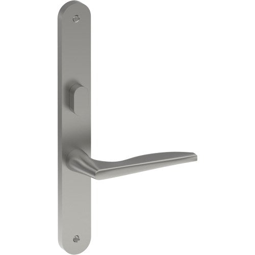 CASTILE Door Handle on B01 INTERNAL Australian Standard Backplate with Privacy Turn, Visible Fixing (Half Set) 64mm CTC in Satin Stainless