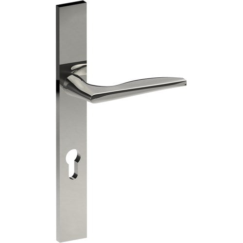 CASTILE Door Handle on B02 EXTERNAL European Standard Backplate with Cylinder Hole, Concealed Fixing (Half Set) 85mm CTC in Polished Stainless