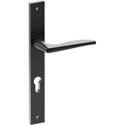 CASTILE Door Handle on B02 INTERNAL European Standard Backplate with Cylinder Hole, Visible Fixing (Half Set) 85mm CTC in Black Teflon