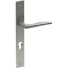 CASTILE Door Handle on B02 INTERNAL European Standard Backplate with Cylinder Hole, Visible Fixing (Half Set) 85mm CTC in Satin Stainless