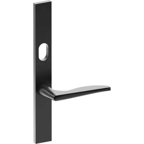 CASTILE Door Handle on B02 EXTERNAL Australian Standard Backplate with Cylinder Hole, Concealed Fixing (Half Set) 64mm CTC in Black Teflon