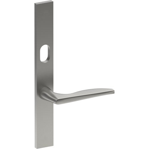 CASTILE Door Handle on B02 EXTERNAL Australian Standard Backplate with Cylinder Hole, Concealed Fixing (Half Set) 64mm CTC in Satin Stainless