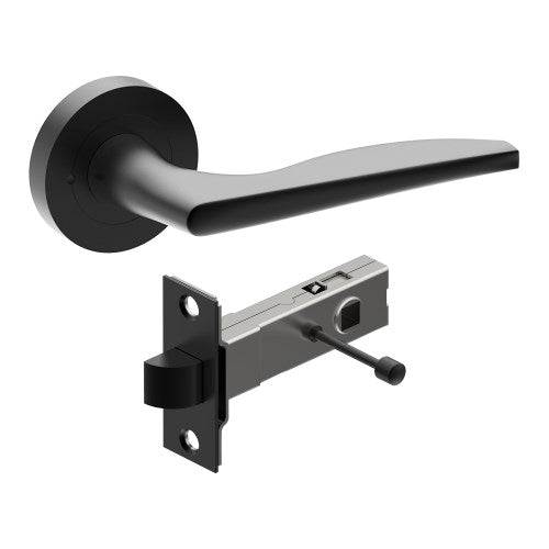 CASTILE Door Handles on Ø52mm Integrated Privacy Rose inc. Latch in Black Teflon
