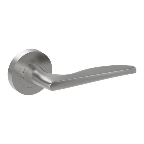 Castile door handles by Style Finish Doorware, three sleek stainless steel door handles with modern design.