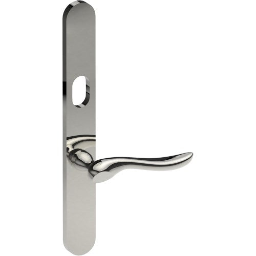 CATALONA Door Handle on B01 EXTERNAL Australian Standard Backplate with Cylinder Hole, Concealed Fixing (Half Set) 64mm CTC in Polished Stainless